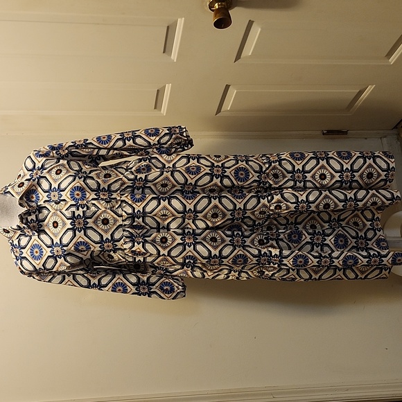 Maeve Anthropologie Blue White Pattern Midi Dress Bettina - Picture 3 of 10